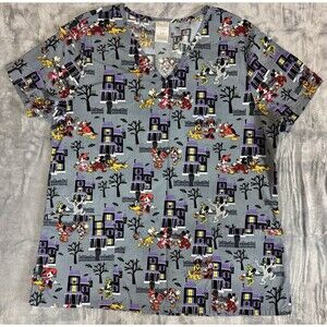 Disney Scrub Top Halloween Women’s Size Large Gray